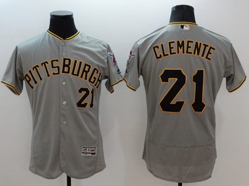 Pirates #21 Roberto Clemente Grey Flexbase Authentic Collection Stitched MLB Jersey - Click Image to Close